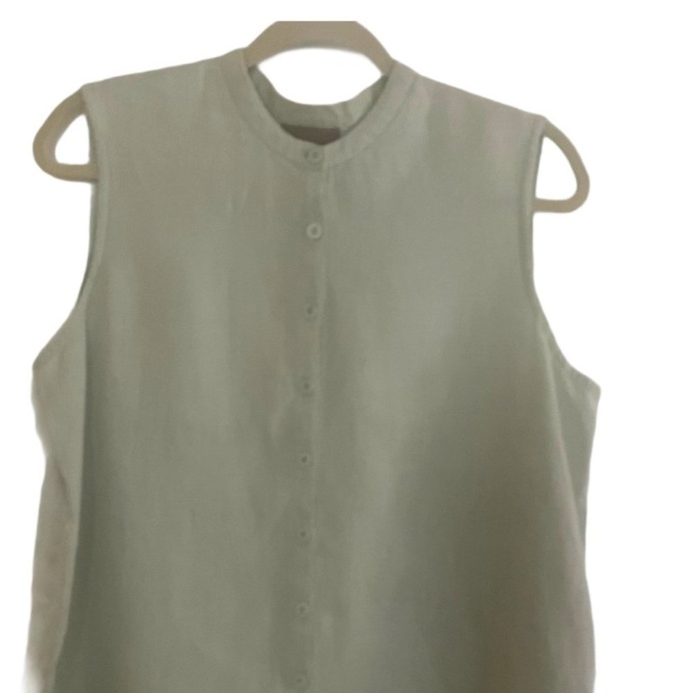 Eileen Fisher Lt Green Linen Sleeveless Shirt